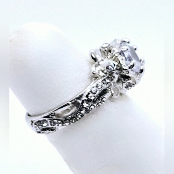 White Gold Tone Mosaic Diamond Anniversary / Engagement Ring NWT - Picture 7 of 9